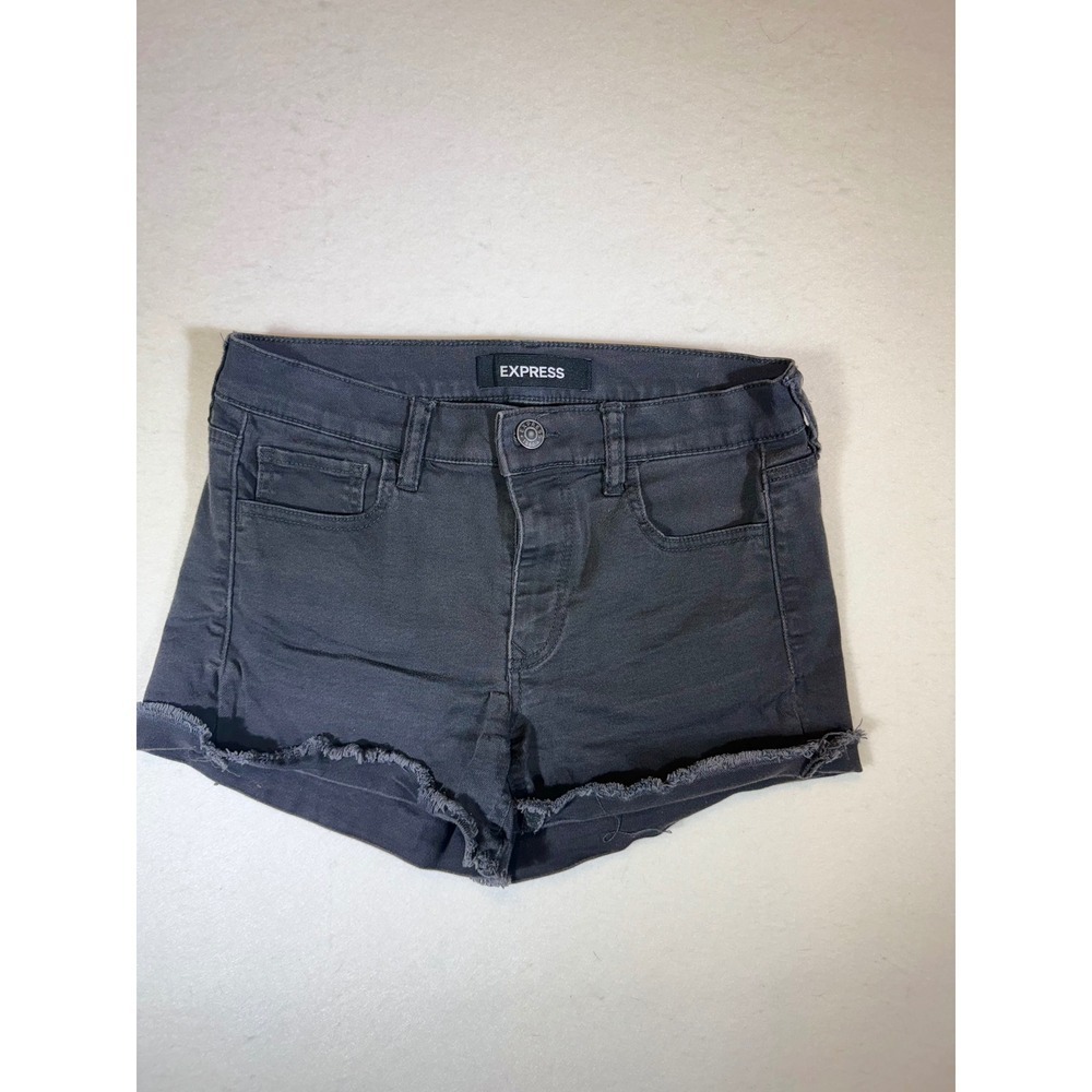 Express Womens Gray Frayed Hem Mid Rise Denim Jean Shorts Size 6